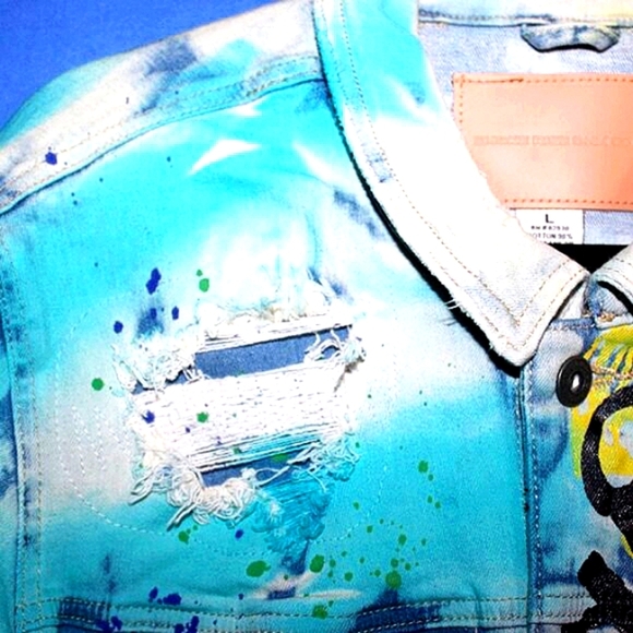 Smoke Rise Graffiti Paint Splatter Denim Jacket L - Picture 7 of 14